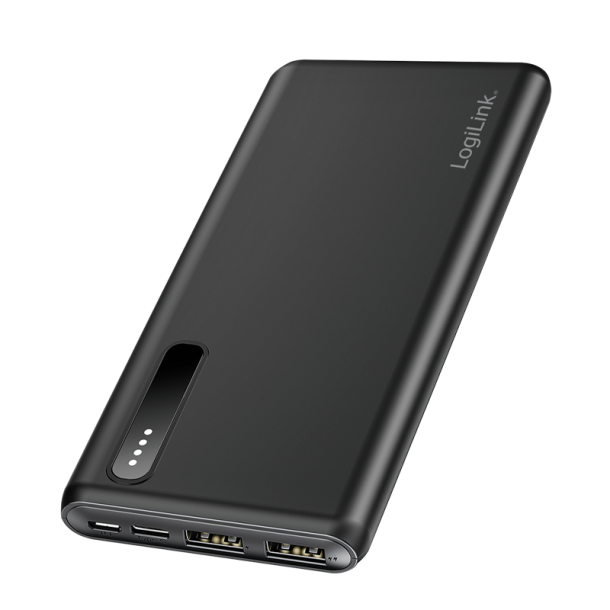 LogiLink Power bank 8000 mAh, 2x USB-A, 2-in-1 cable, black