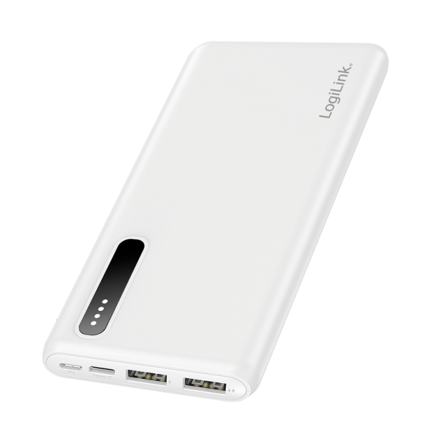 LogiLink Power bank 8000 mAh, 2x USB-A, 2-in-1 cable, white