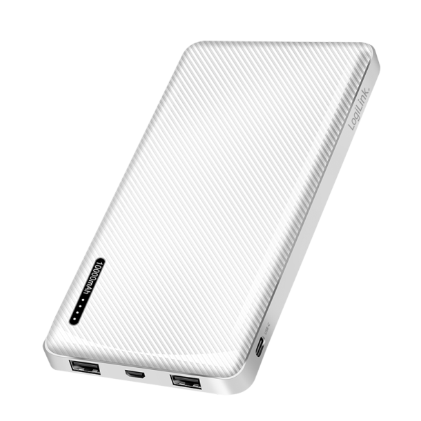 LogiLink Powerbank 10000 mAh, 2x USB-A, USB-C, micro-USB, mit Schnellladenfunktion, weiß