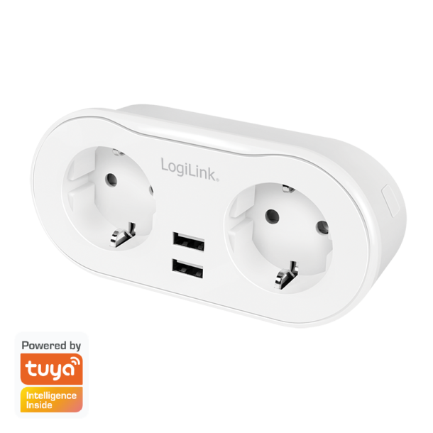 Wi-Fi smart plug socket, 2-way (CEE 7/3), 2x USB, Tuya compatible