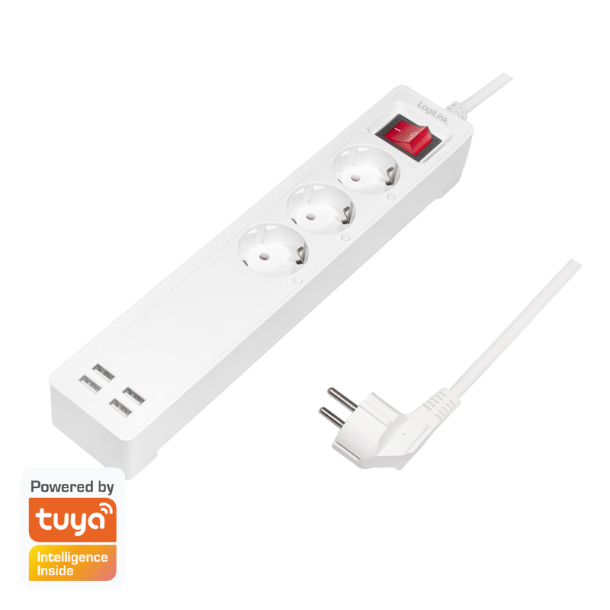 Wi-Fi smart socket outlet, 3-way (CEE 7/3), 4x USB, Tuya compatible