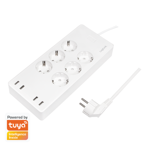 Wi-Fi Smart Socket outlet, 6-way, (CEE 7/3), 4x USB, Tuya compatible