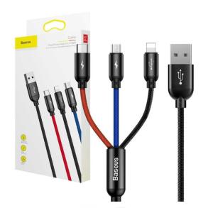 Baseus 3 i 1 multikabel. USB 2.0 til micro USB, USB-C & Lightning - 1,2 m