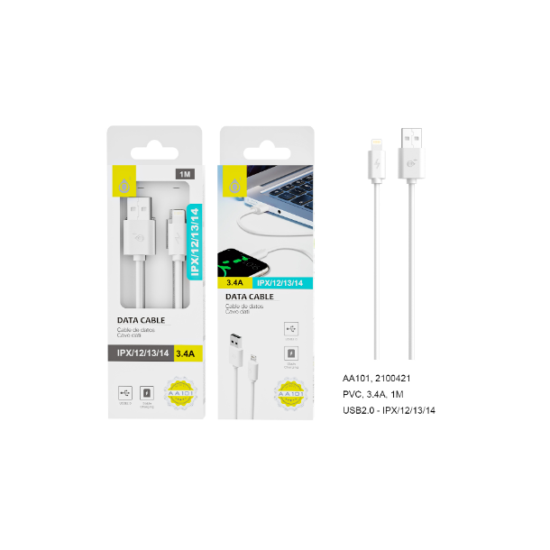 OnePlus kabel til iPhone 5/6 2 Amp - Hvid