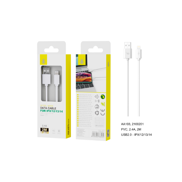 OnePlus kabel til iPhone 5/6 2 Amp - Hvid - 2 M