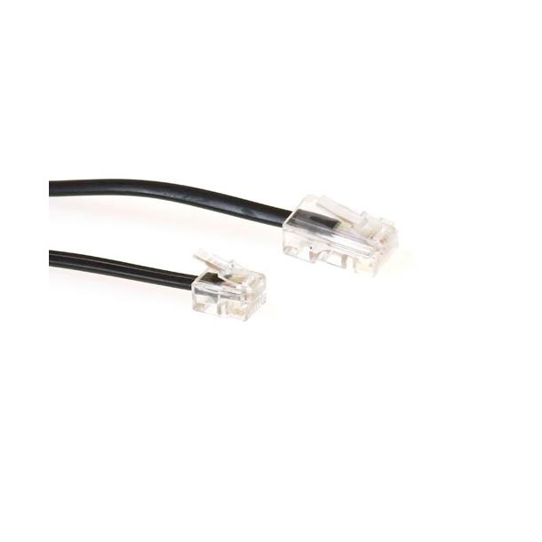 ACT Black 1 meter flat telephone cable with RJ11 and RJ45 connectors