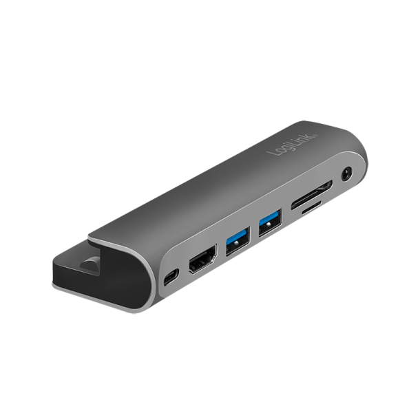 USB 3.2 Gen 1 docking station, 7-port, USB-C PD, silver/black