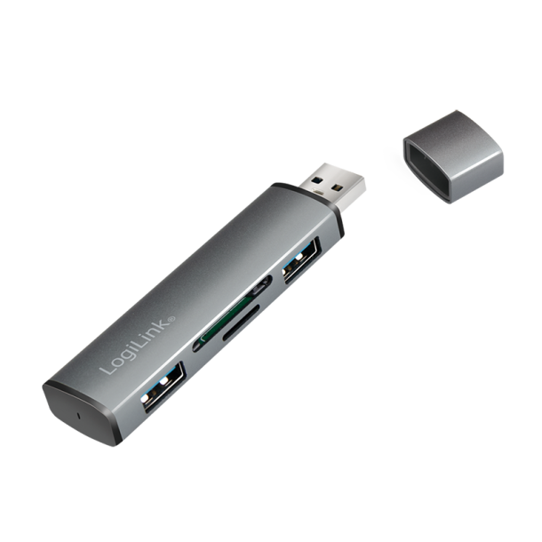 USB 3.2 Gen2, 2-port hub with card readers, with aluminum casing