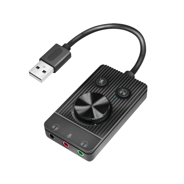 USB 2.0 audio adapter with volume control, 3x 3.5 mm/F, black