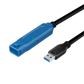 USB 3.2 Gen1 cable, USB-A/M to USB-A/F, amplifier, black/blue, 20 m