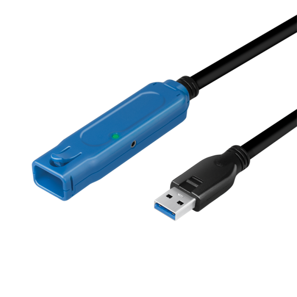 USB 3.2 Gen1 cable, USB-A/M to USB-A/F, amplifier, black/blue, 20 m