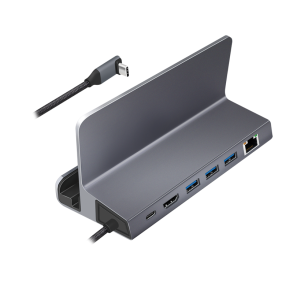 LogiLink USB 3.2 Gen1 docking station and holder, 6 port, USB-C PD, aluminum, silver