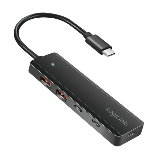 LogiLink Ultra-slim USB-C hub, 4-ports, 2x USB-A, 2x USB-C, black