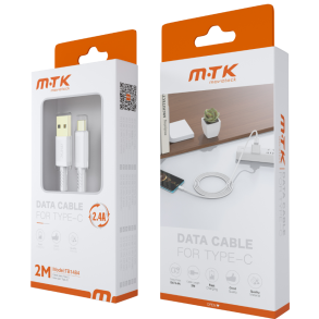 MTK USB 2.0 - USB-C kabel - PVC+ABS Shell, 2,4 A, Gold Plated - 2 M - Hvid