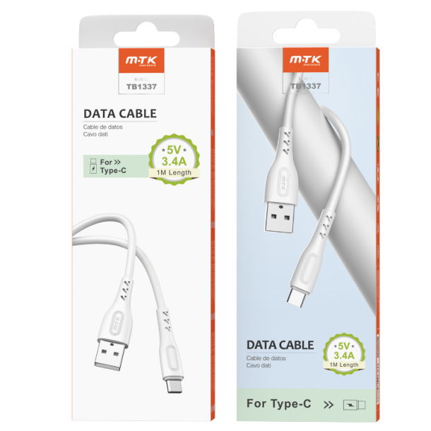 MTK USB 2.0 - USB-C kabel, 5 V / 2,4 A, 1 M - Hvid