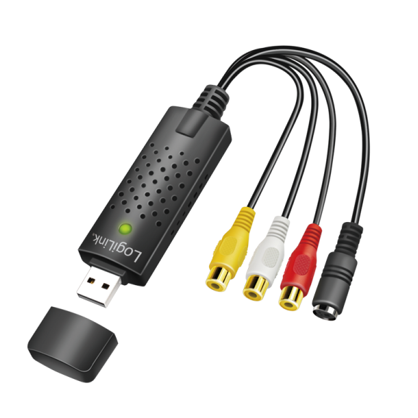 LogiLink USB 2.0 A/V grabber, USB A/M zu 3xCinch + miniDIN5/F, black