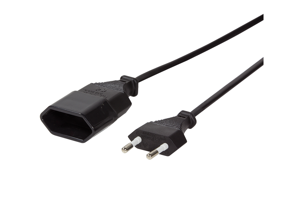 Power cord extension, Euro male to Euro female, 2m, black