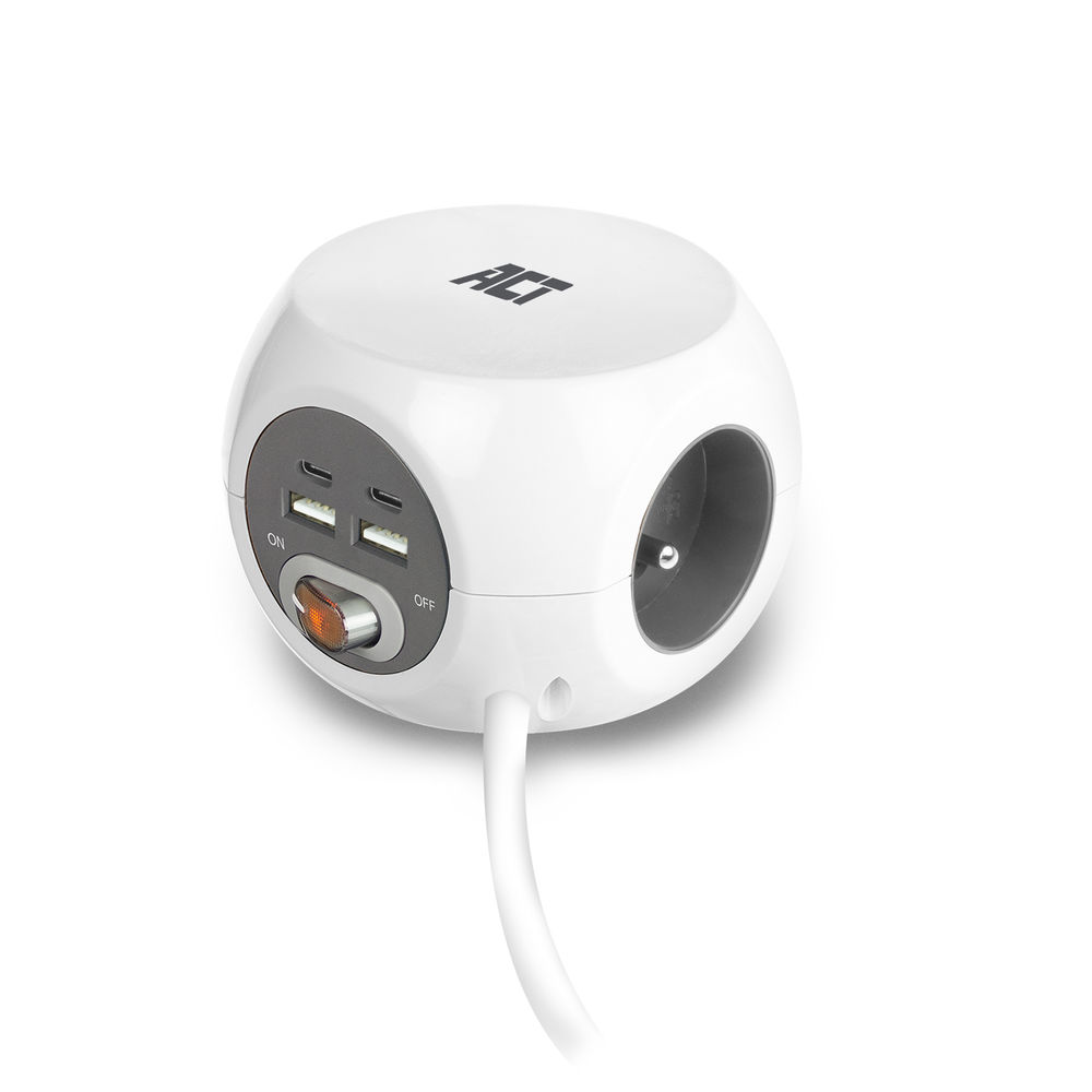 ACT Power socket cube (PDU) with 3 sockets type E, USB-C/USB-A ports, 1.5m