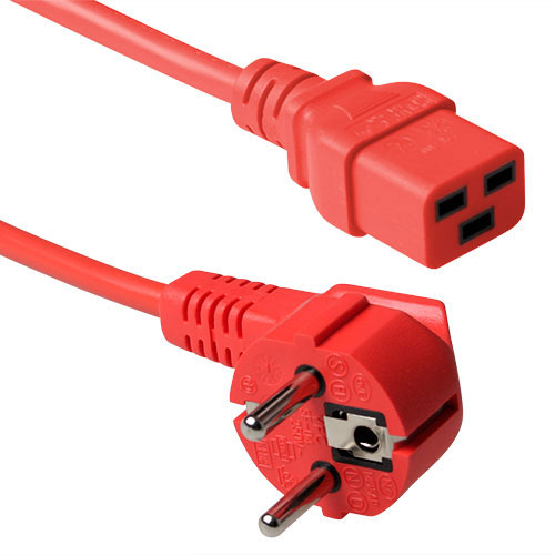 ACT Powercord mains connector CEE 7/7 male (angled) - C19 red 1.8 m