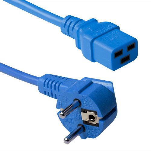 ACT Powercord mains connector CEE 7/7 male (angled) - C19 blue 3 m