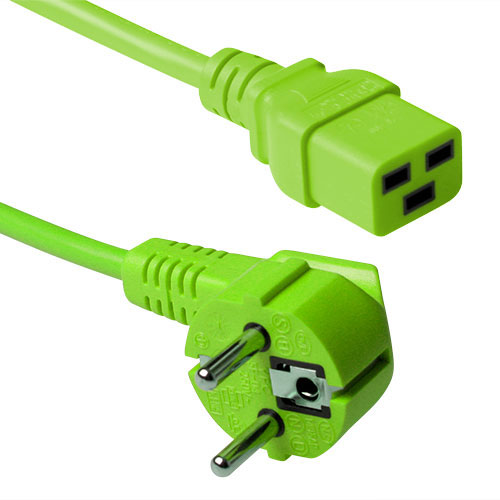 ACT Powercord mains connector CEE 7/7 male (angled) - C19 green 1.2 m