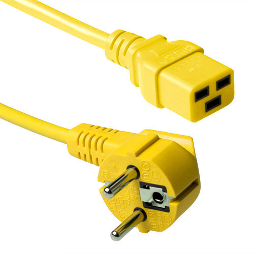 ACT Powercord mains connector CEE 7/7 male (angled) - C19 yellow 3 m