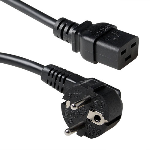 ACT Powercord mains connector CEE 7/7 male (angled) - C19 black 1.2 m
