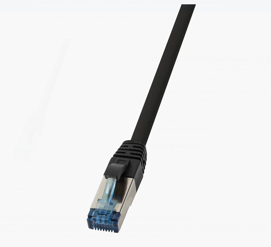 Cat.6A S/FTP, PUR patch cable, 10G, 50m, black