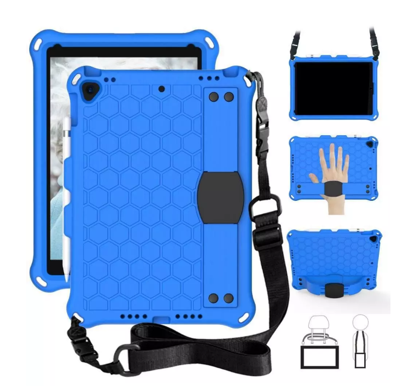 iPad (2018) / iPad (2017) / iPad Air 2 / iPad Air 2 Børnecover m. Skulderstrop - Bikube Mønster - Blå