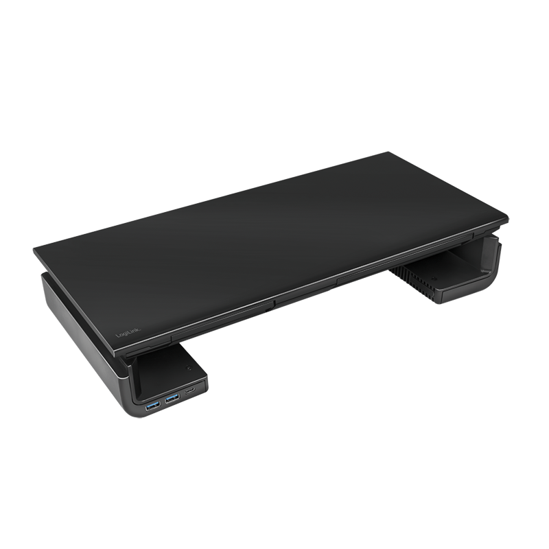 Ergonomic tabletop monitor riser, 420–520 mm long, 2x USB 3.0, 1x USB-C