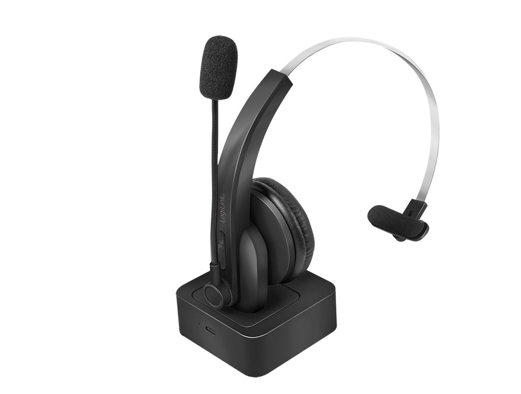 LogiLink Bluetooth mono headset with charging stand, microphone