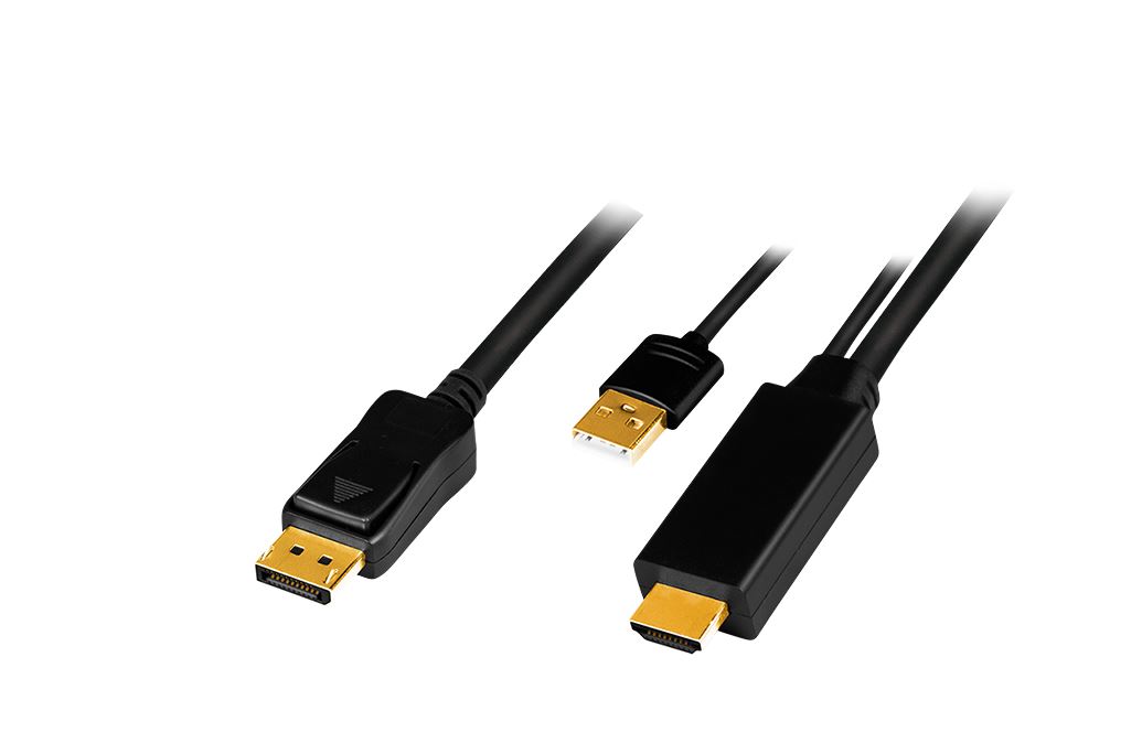 LogiLink HDMI Male + USB-A/M til Displayport Male, 4K/30 Hz, black, 1 m
