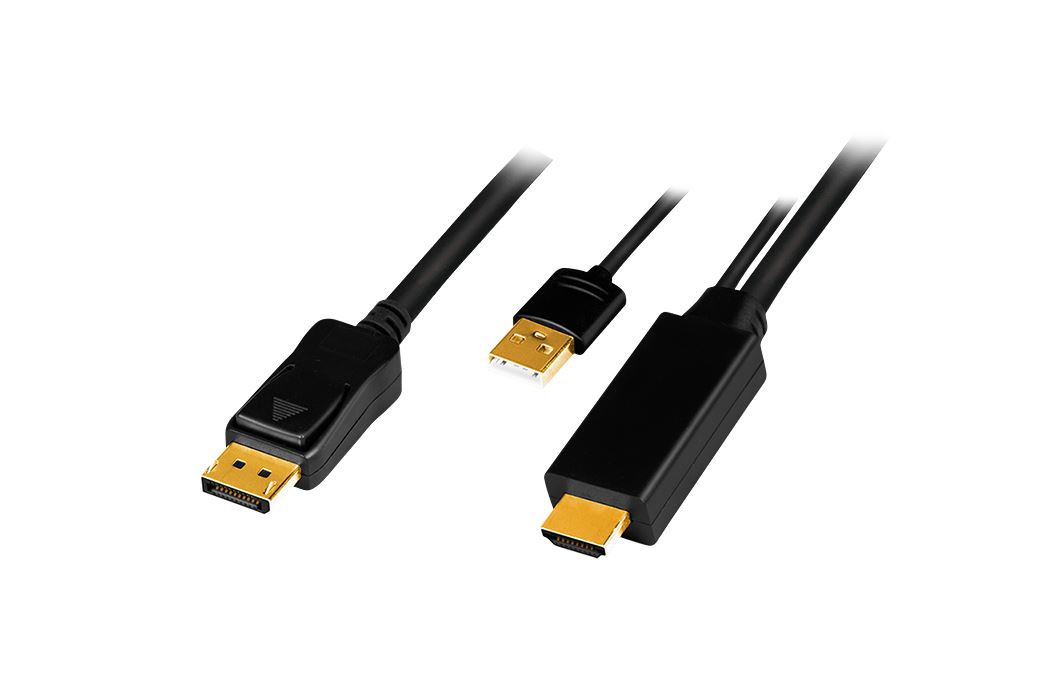 LogiLink HDMI Male + USB-A/M til Displayport Male, 4K/30 Hz, black, 2m