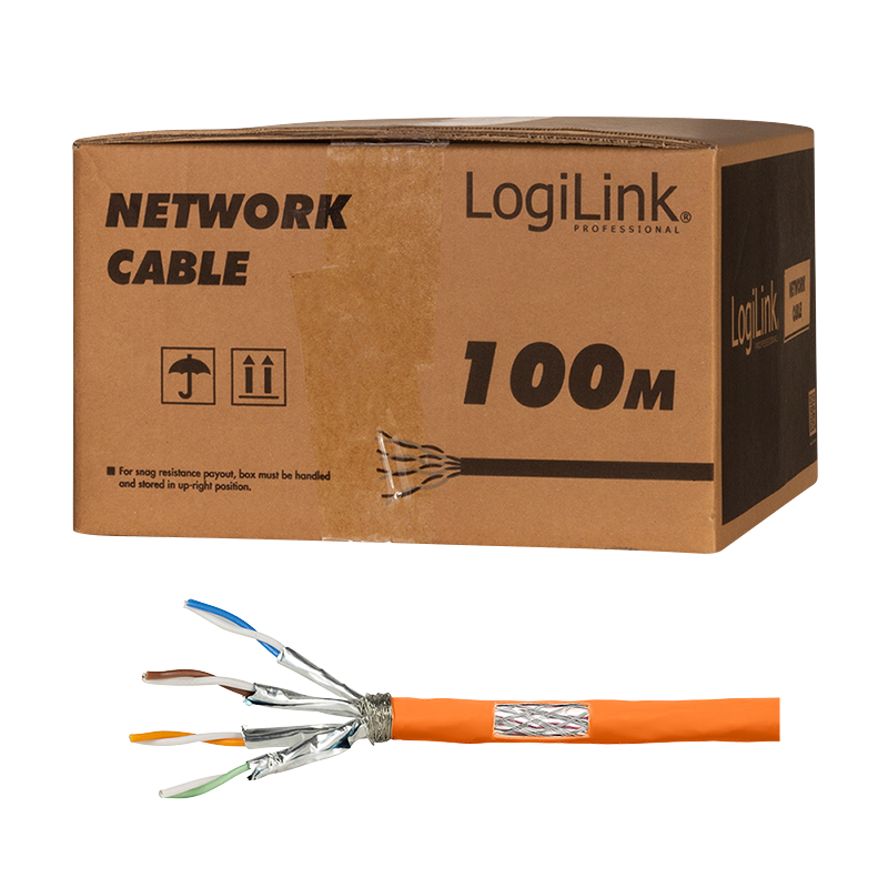Installation cable PrimeLine, Cat.7, S/FTP, orange, 100 m