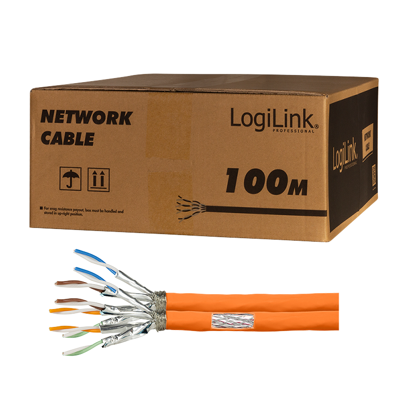 Duplex installation cable PrimeLine, Cat.7, S/FTP, orange, 100 m
