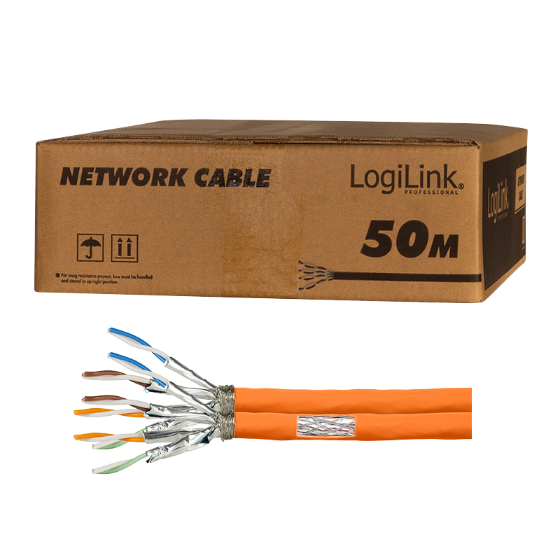 Duplex installation cable PrimeLine, Cat.7, S/FTP, orange, 50 m