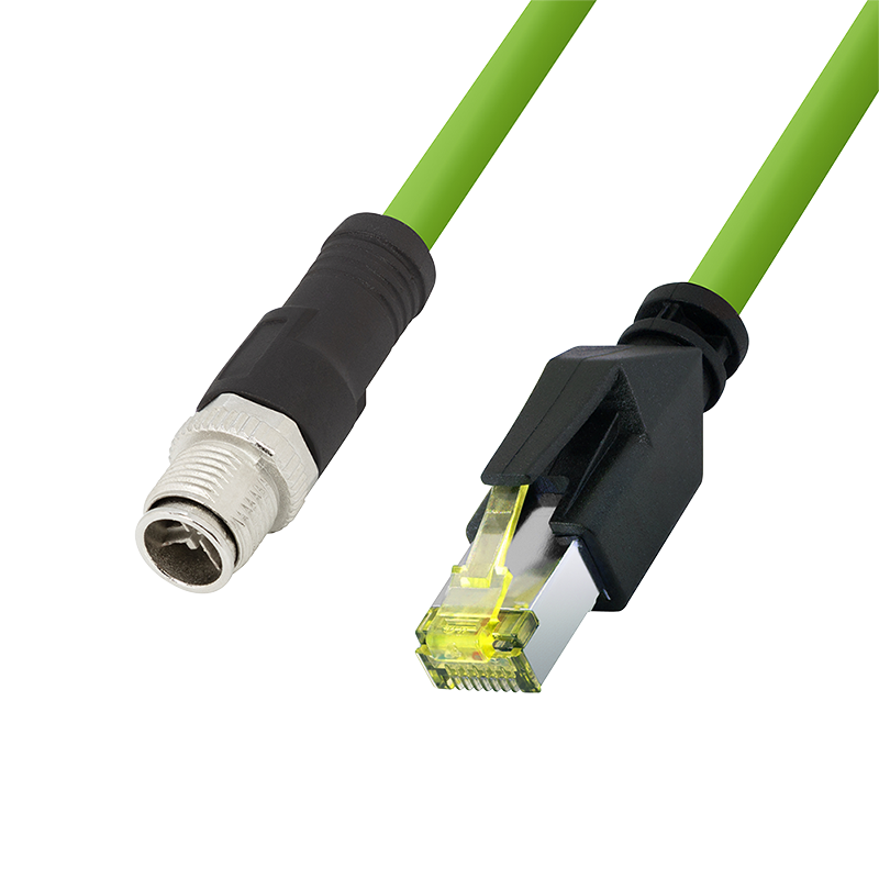 M12 CAT6A Industrial Patch Cable, PUR, M12 X-coded to RJ45, 3 m