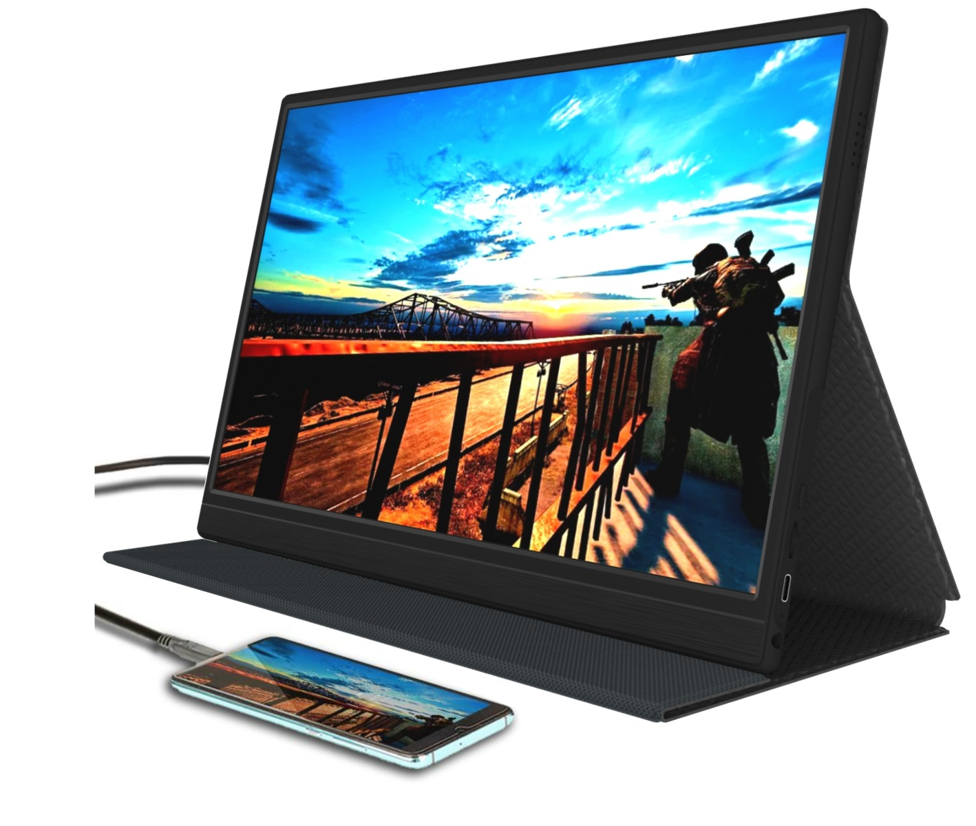 15,6" transportabel monitor - Full HD med IPS Panel - Perfect som ekstra skærm til bærbar, tablet eller smartphone