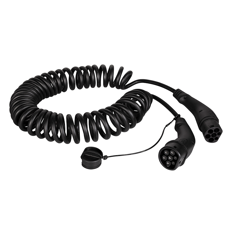 EV charging cable, Type 2, 3-phase, spiral, 20 A, 11 kW, 5 m