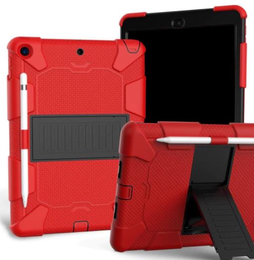 IPAD 10.2" (2021 / 2020 / 2019) HÅNDVÆRKER COVER M. STAND OG STYLUS HOLDER - SORT / RØD