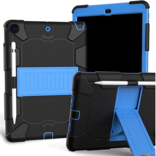 IPAD 10.2" (2021 / 2020 / 2019) HÅNDVÆRKER COVER M. STAND OG STYLUS HOLDER - SORT / BLÅ