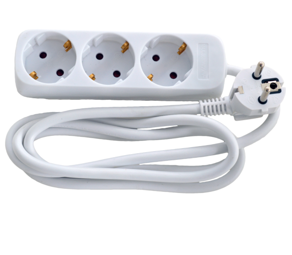 E-Line Schuko Stikdåse 3-Vejs 3 mtr. 3G1,5mm² H05VV-F 230V 16A 3680W