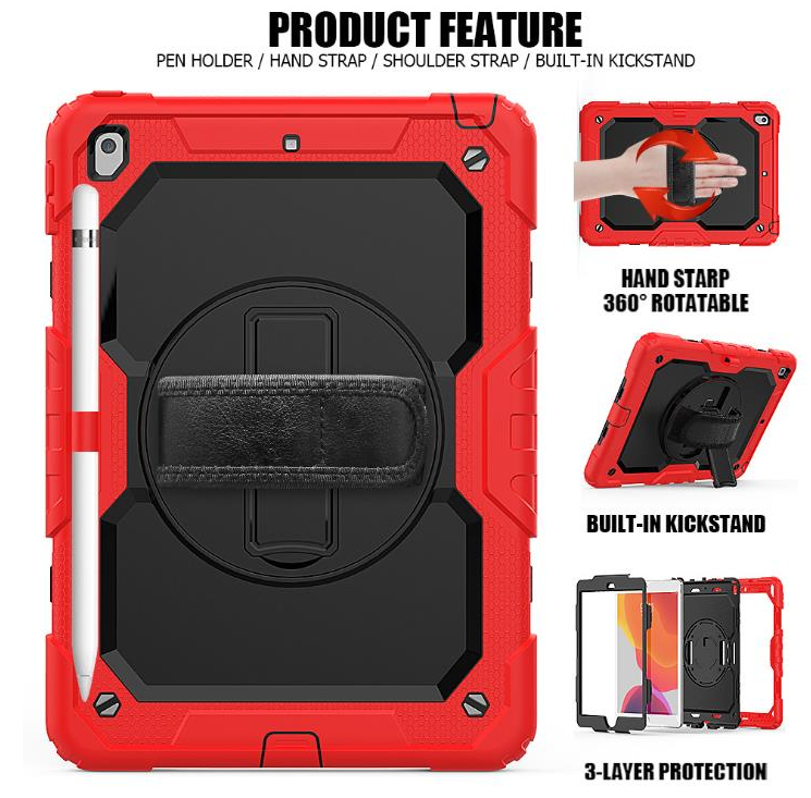 Robust cover til iPad 10,2 med kickstand og frontfilm - Rød