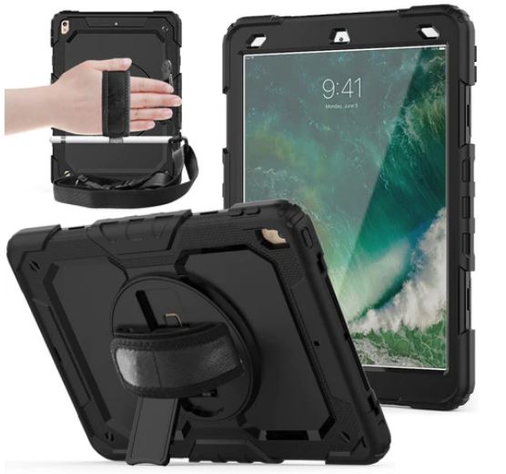 IPAD AIR (2019) / IPAD PRO 10.5" HÅNDVÆRKER COVER M. HÅNDHOLDER, SKULDERSTROP & SKÆRMBESKYTTELSE - SORT