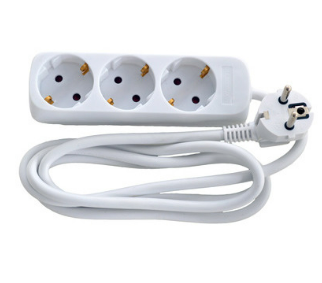 E-Line Schuko Stikdåse 3-Vejs - 3 M kabel - Hvid