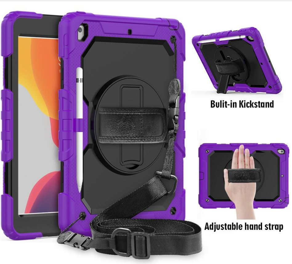 Robust cover til iPad 10,2 med kickstand & Frontfilm - Lilla