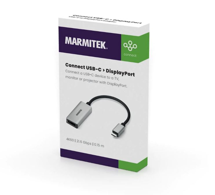 Marmitek USB-C to Displayport adapter - With a bandwidth of 21.6 Gbps, it is suitable for Ultra HD 4K60 resolution (3840 x 2160/60 Hz)