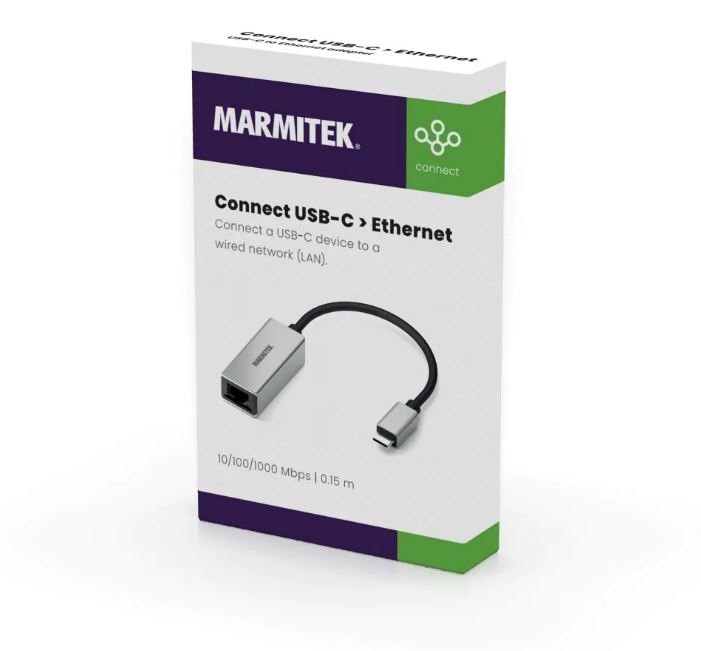Marmitek USB-C to Ethernet adapter. USB version 3.1. compatibel.