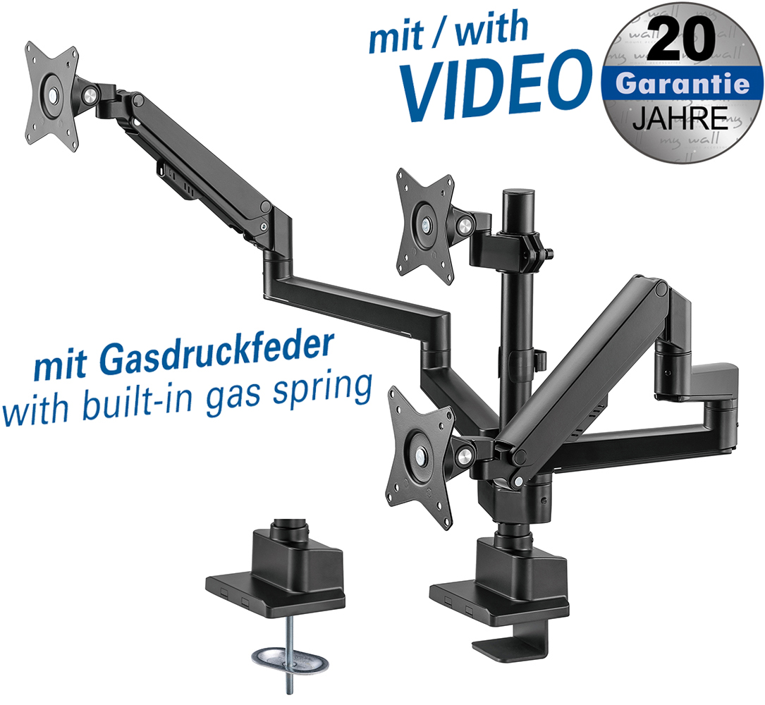 MyWall Full-Motion Desk Bracket for 3 Flat Screens