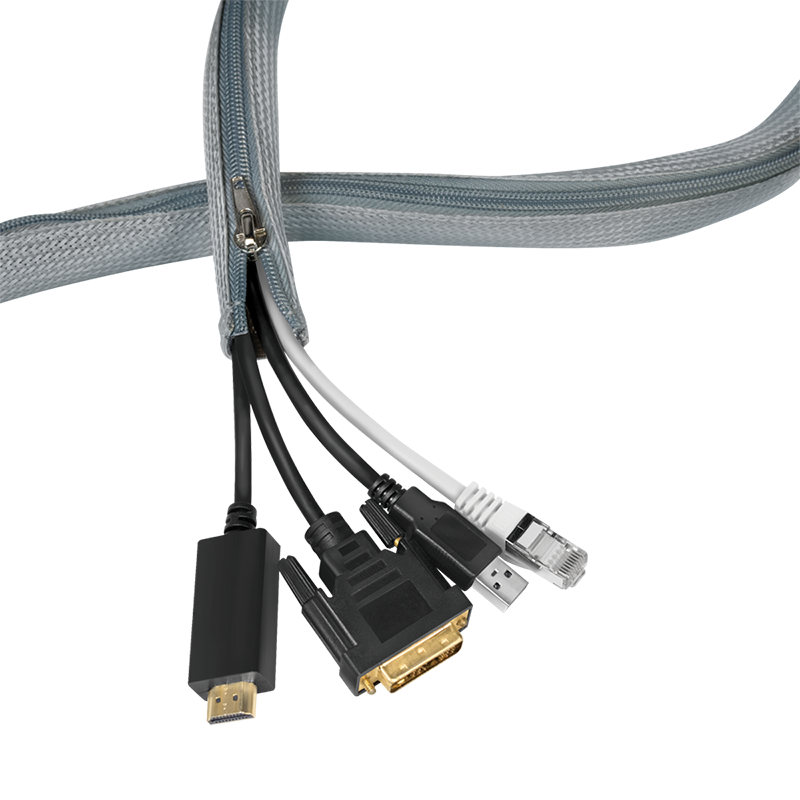 Cable sleeve with zipper, Polyester, Ø 30 mm, grey, 1 m